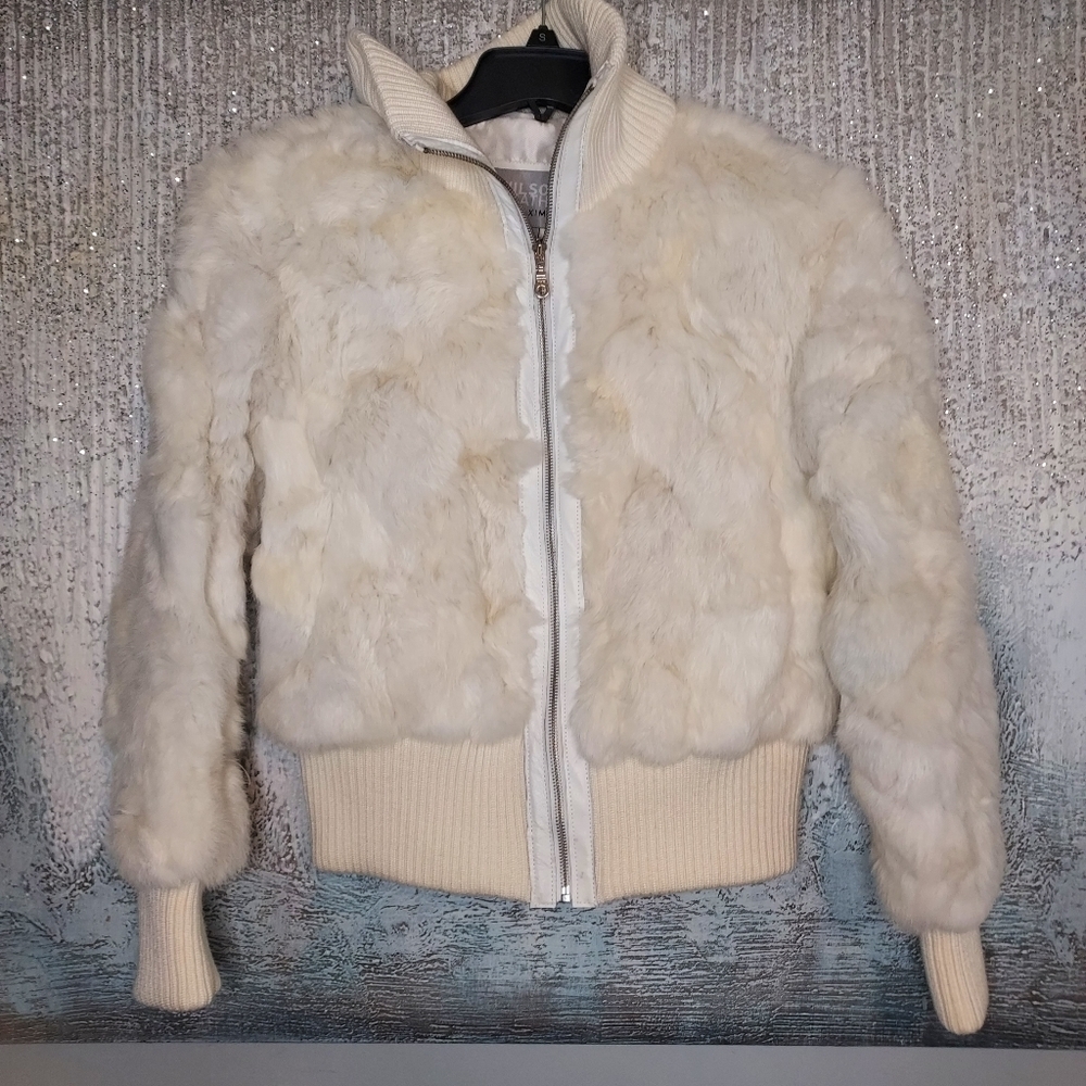 Wilsons Leather Maxima Womens Genuine Fur Vintage Bomber Jacket Sz-M
